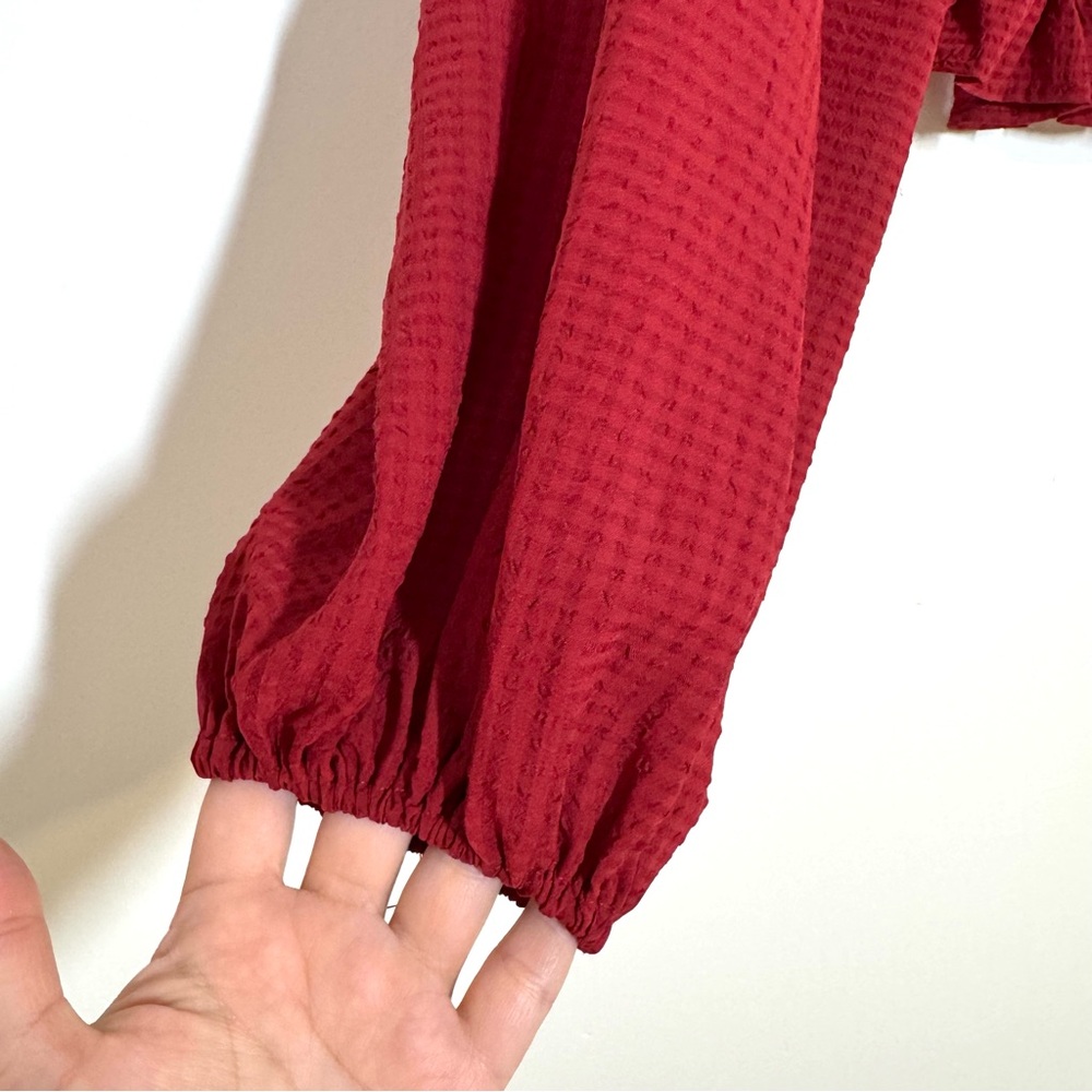 Arula Altar’d State NWT Burgundy Red Long Sleeve Smocked Babydoll Peplum Blouse - Picture 3 of 8